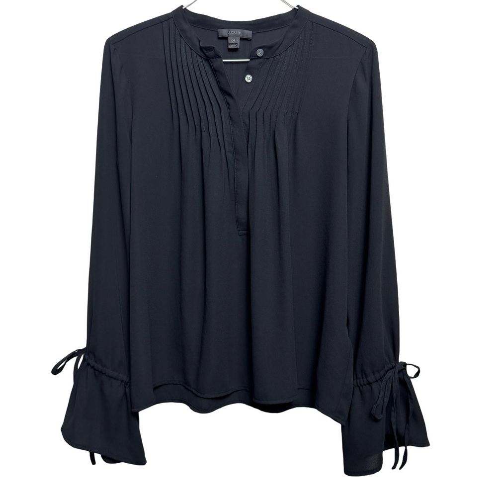 J. Crew Pleated Flowy Bell Sleeve Buttoned Pullover Semi Sheer Blouse Size XXS